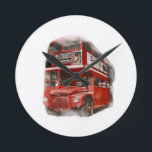 Old Red London Buss Rund Klocka<br><div class="desc">Symboler för London: The Routemaster Buss Pop Art Image</div>