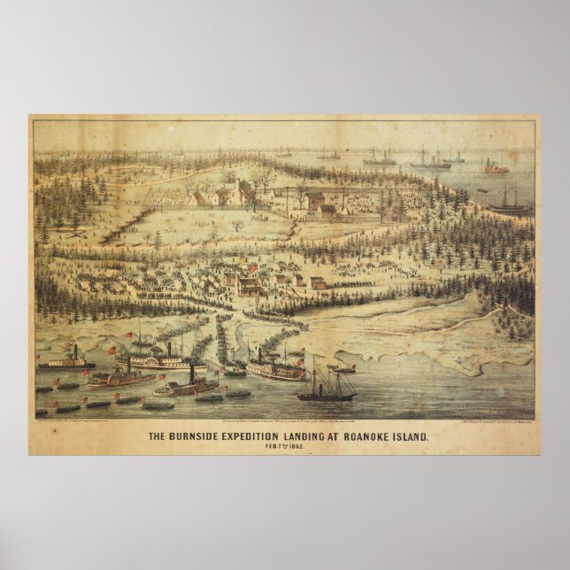 Old Roanoke Island Burnside Expedition Karta (1862 Poster (Framsidan)