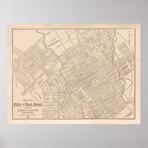 Old San Jose CA Karta (1888) Poster