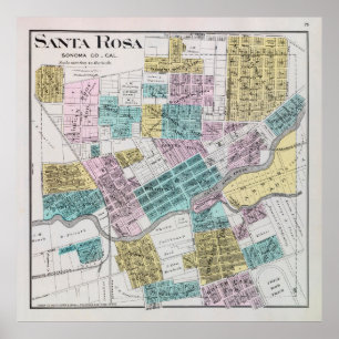 Old Santa Rosa CA Karta (1898) Poster
