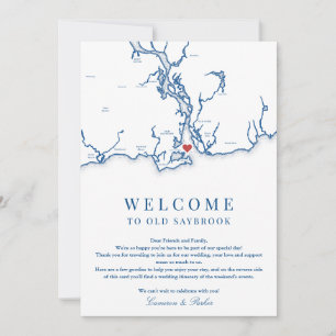 Old Saybrook Bröllop Welcome Itinerary Navy Blue Tack Kort