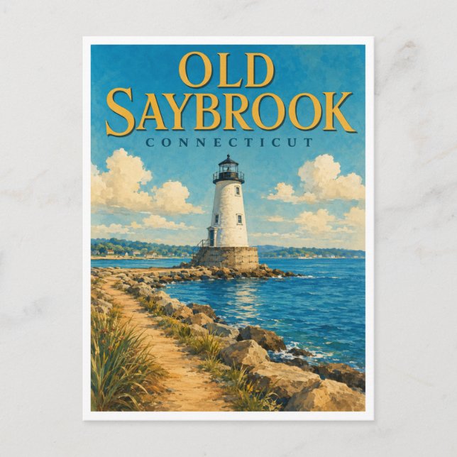Old Saybrook Connecticut Lighthouse GeoSaga Vykort (Framsida)