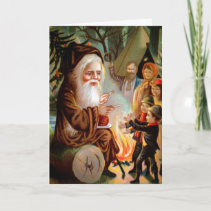 Old school Brown Robed Santa Helgdag Card Helgkort