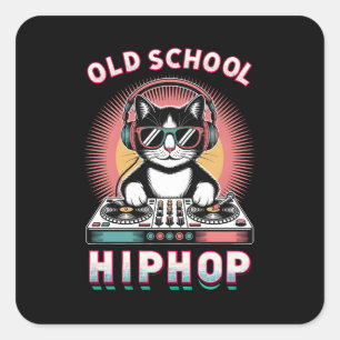 Old School Cool Cat DJ Fyrkantigt Klistermärke
