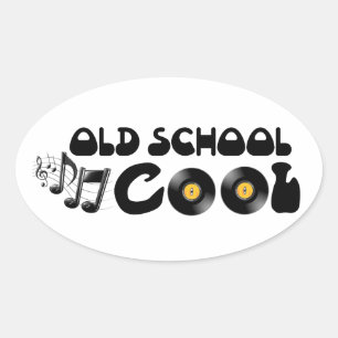 Old school Coola - Vinylregister och Bra Music Ovalt Klistermärke