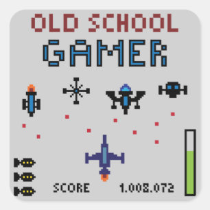Old school Gamer - Spacesship - Sticker Fyrkantigt Klistermärke