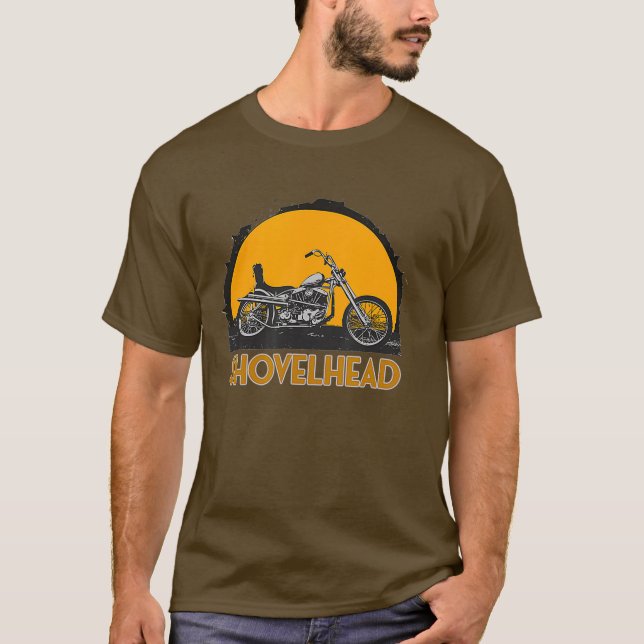 old school HD Shovelhead Chopper Bobber-Biker T Shirt (Framsida)