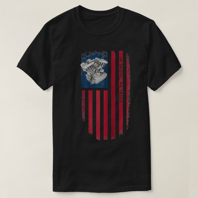 Old school HD Shovelhead Distress USA flagga Motor T Shirt (Design framsida)