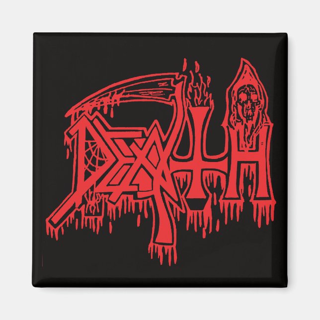 Old school logotyp röd på svart magnet (Framsidan)