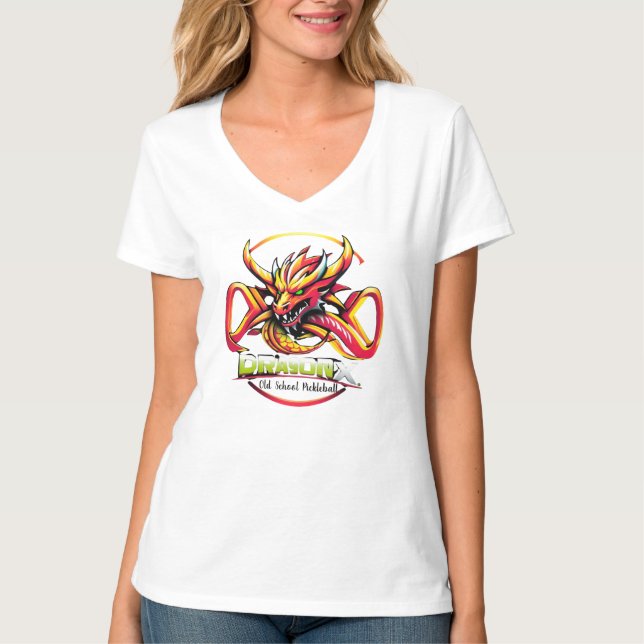 Old School Pickleball röd Dragon X dam T-Shirt (Framsida)
