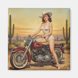 Old school Retro Pin-up-flicka på motorcykel Magnet