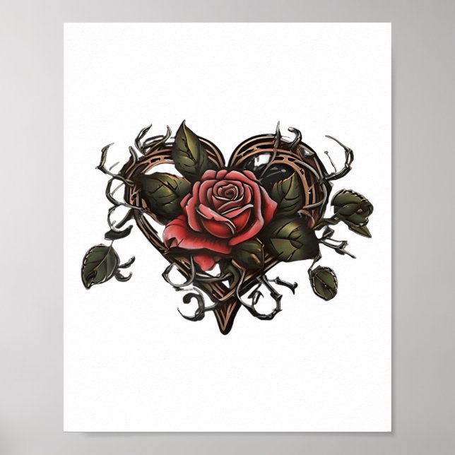 Old school Ro Heart Tattoo Valentines day Graphi Poster (Framsidan)