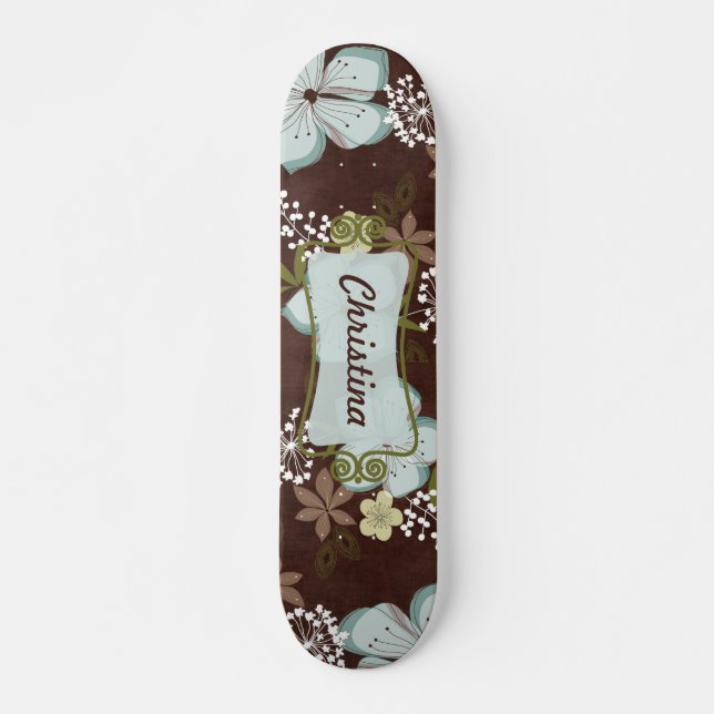 Old school Skateboard Hawaiian Blåa blommor (Framsida)