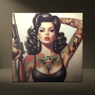 Old school Tattoo Girl Kakelplatta