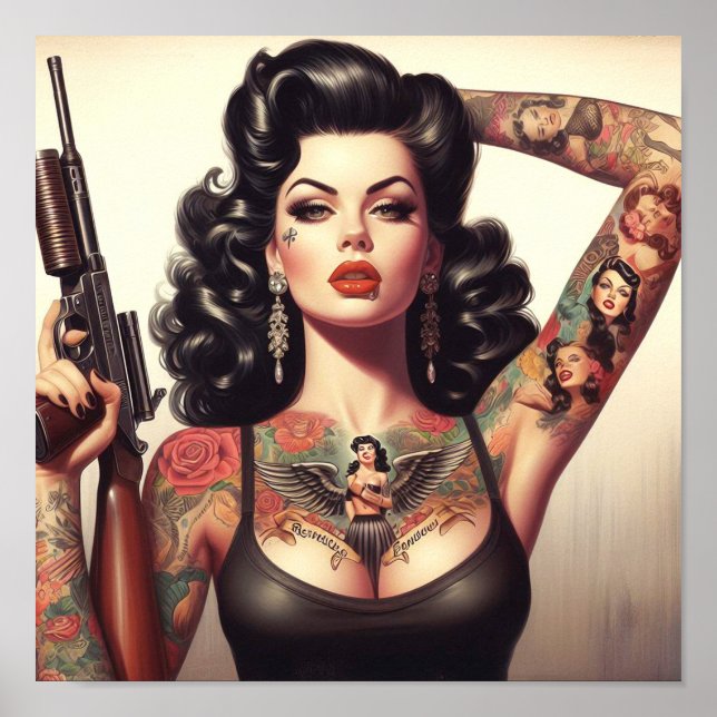 Old school Tattoo Girl Poster (Framsidan)