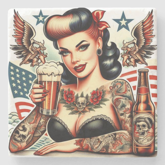 Old school Tattoo Girl Stenunderlägg (Framsidan)
