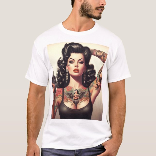 Old school Tattoo Girl T Shirt (Framsida)