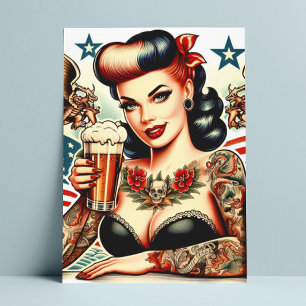 Old school Tattoo Girl Vykort