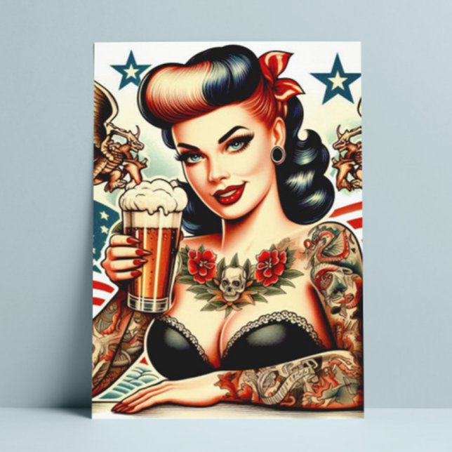 Old school Tattoo Girl Vykort (Skapare uppladdad)