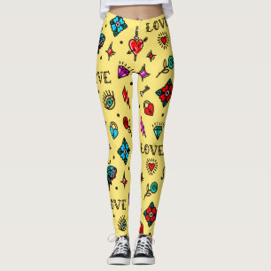 Old school Tattoo Kärlek Mönster Leggings