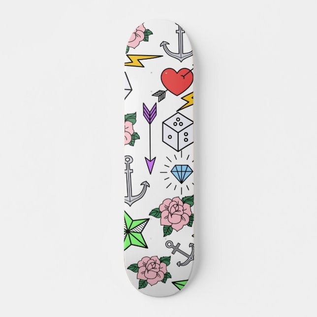 Old school Tattoo Mini Skateboard Bräda 18,5 Cm (Framsida)