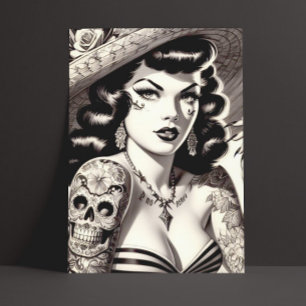 Old school Tattoo Pinup Vykort