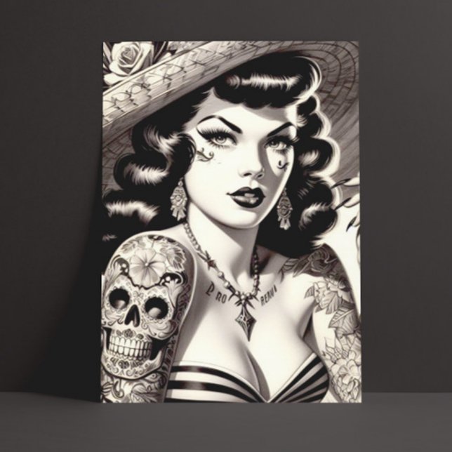 Old school Tattoo Pinup Vykort (Skapare uppladdad)