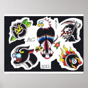 old school tatueringsblixt av Adam Caudill Poster