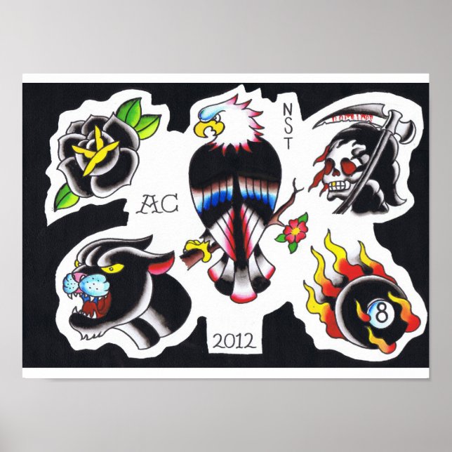 old school tatueringsblixt av Adam Caudill Poster (Framsidan)