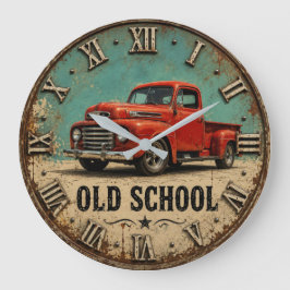 Old School Vintage Red Pickup Truck Rustic Stor Klocka