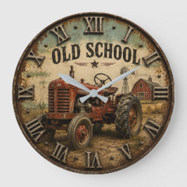 Old School Vintage Red Tractor Rustic Farmhouse Stor Klocka