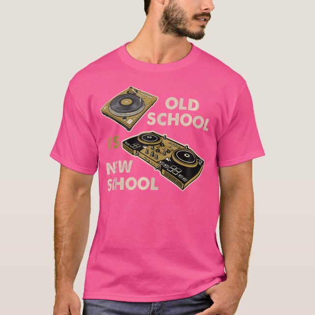 Old school Vs New School Dj Turntable Disco Electr T Shirt (Framsida)