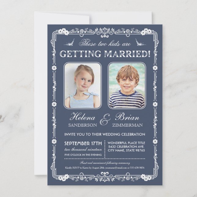 Old schoolfoto som gifta sig inbjudan (Framsida)