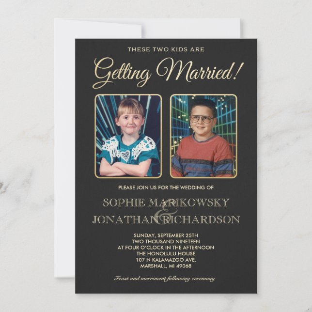 Old schoolfoto som gifta sig inbjudan (Framsida)