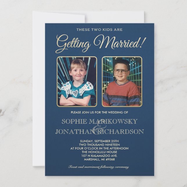 Old schoolfoto som gifta sig inbjudan (Framsida)