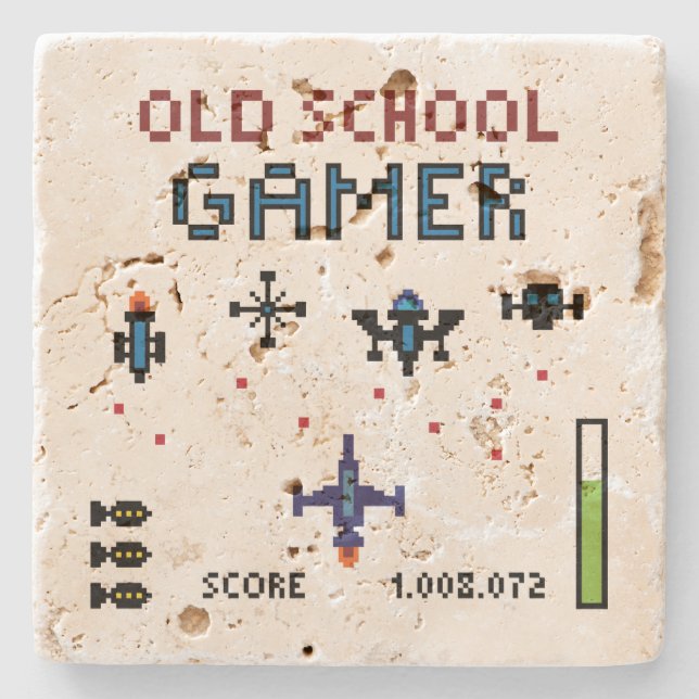 Old schoolGamer Spacheship Underlägg Sten (Framsidan)