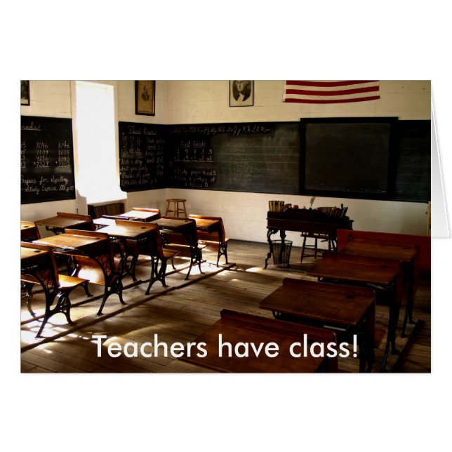 old schoolrum, lärare har att klassificera! hälsningskort (Framsidan Horizontal)