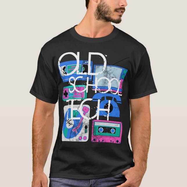 Old schoolTech, svart 80-talT-tröja Tee Shirt (Framsida)