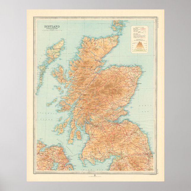 Old Scotland Karta (1912) Vintage Scottish Atlas Poster (Framsidan)