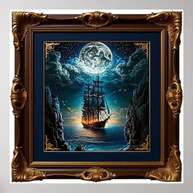 Old Ship Under the Moon Poster (Framsidan)