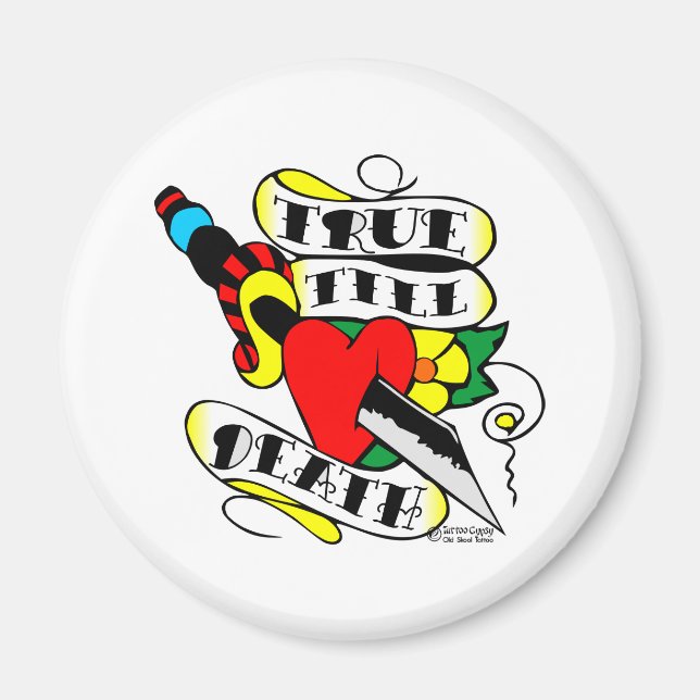 Old Skool Tatto True Till död Dagger Heart Magnet (Framsidan)
