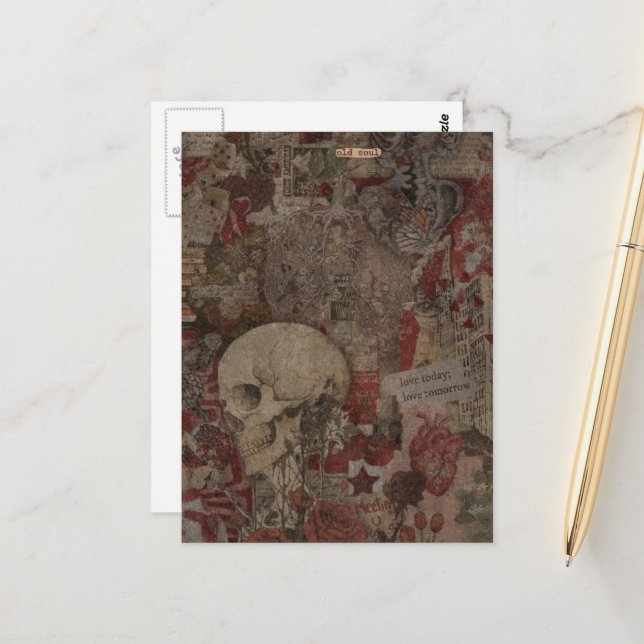 Old Soul Mixed Media Collage Vykort (Fram/Back In Situ)