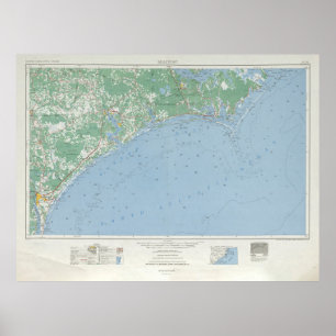 Old Southern North Carolina Kusten Karta (1953) Poster