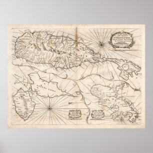 Old St Kitts, Guadeloupe & Martinique Karta (1794) Poster