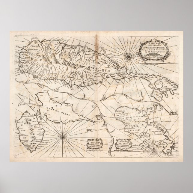 Old St Kitts, Guadeloupe & Martinique Karta (1794) Poster (Framsidan)