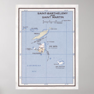 Old St Martin, Anguilla & St Barts Island Karta Poster