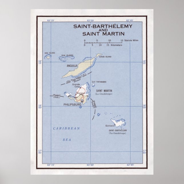 Old St Martin, Anguilla & St Barts Island Karta Poster (Framsidan)