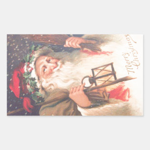 Old St. Nicholas with Lantern Vintage Sticker Rektangulärt Klistermärke