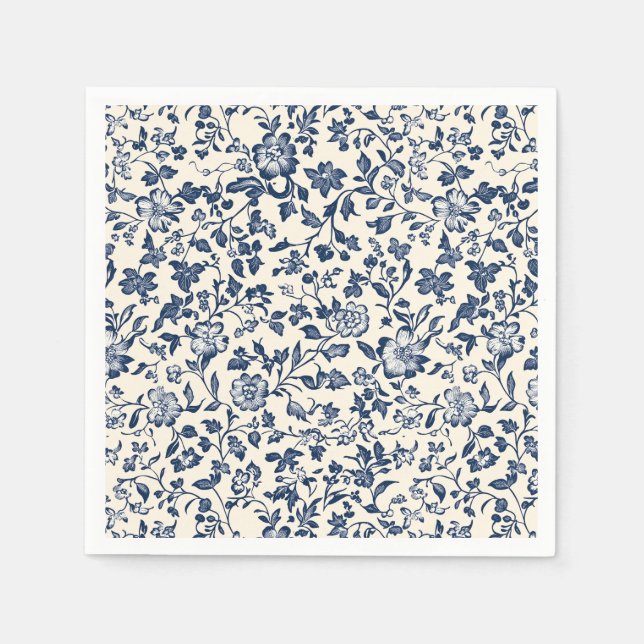 Old-Stil DelSoftware Blue och creame Blommigt Napk Pappersservett (Framsidan)