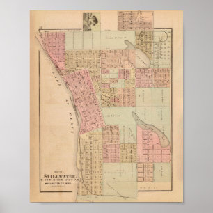 Old Stillwater MN Karta (1874) Poster
